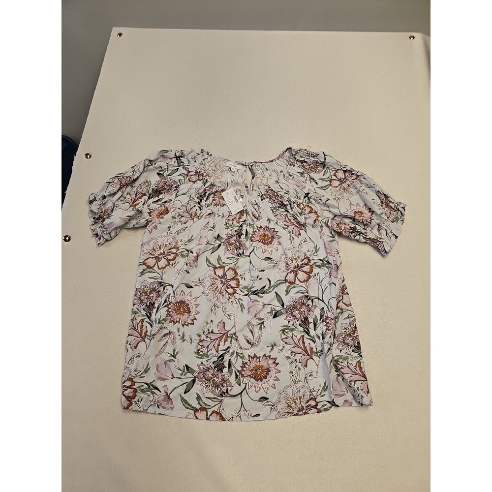 Maurice's Blouse Short Sleeve Floral Elastic Short Balloon Sleeve Size S‎ New